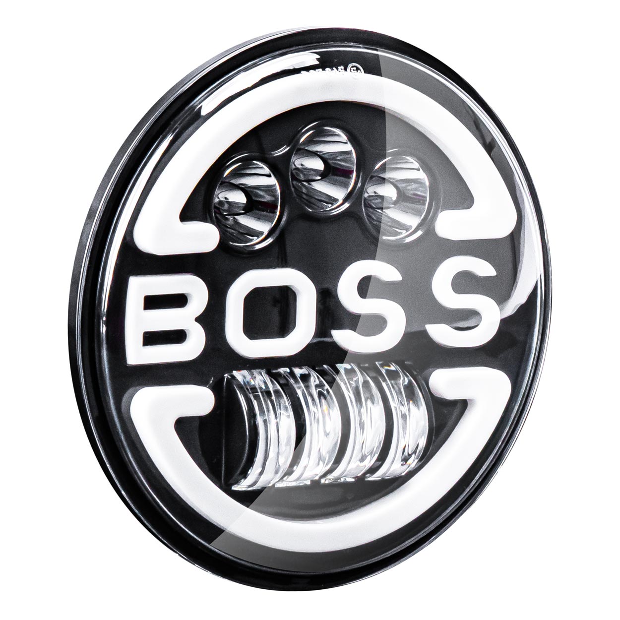 03625_01 Kiegészítő LED lámpa terepjárókhoz, ATV, SSV, "BOSS" felirattal és funkciók: Távolsági fény, Tompított fény, Jelzés, Pozíció, tápfeszültség 9 - 36V, átmérő Ø170 mm - Kép 1