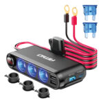 Prémium autós eszköz 3 az 1-ben, szivargyújtó elosztó, USB/USB-C töltő, digitális voltmérő, 12-24 V tápegység