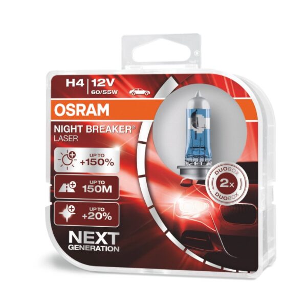 Osram 2db izzókészlet 12V, H4, 60/55 W, éjszakai BREAKER LASER NextGen + 150%