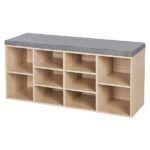 Pad puha kanapépárnával és 10 tárolórekesszel, faforgácslap, 104 x 30 x 48 cm, tölgy