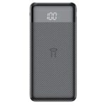 Újratölthető akkumulátor, Powerbank 10 000 mAh, LED kijelző, Li-Po, 2 X USB, 1 X USB-C, 37 Wh, 135,5 × 67 × 15 mm, fekete