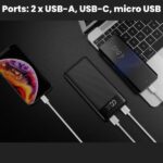 Újratölthető akkumulátor, Powerbank 10 000 mAh, LED kijelző, Li-Po, 2 X USB, 1 X USB-C, 37 Wh, 135,5 × 67 × 15 mm, fekete - Kép 6