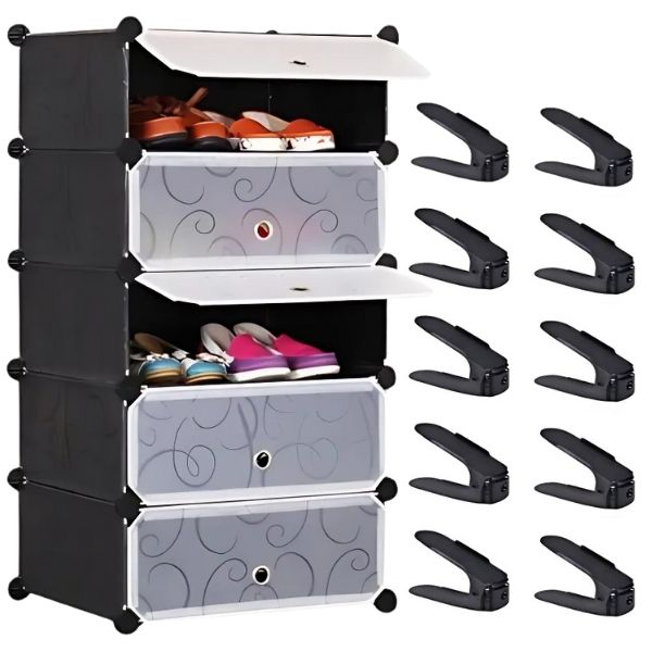 Dulap-Modular-pentru-cu-5-Rafturi-si-10-Suporti-pentru-Incaltamine-Reglabili-in-3-Pozitii Moduláris szekrény 5 polccal és 10 cipőtartóval, 3 pozícióban állítható - Kép 1
