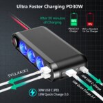 Prémium autós eszköz 3 az 1-ben, szivargyújtó elosztó, USB/USB-C töltő, digitális voltmérő, 12-24 V tápegység - Kép 5