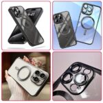 iPhone 16 tok, TPU, védelem és kamera, MagSafe, csúszásgátló, sárgásgátló, átlátszó fekete éllel - Kép 5