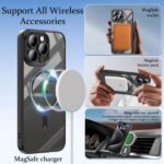 Védőburkolat és fólia iPhone 16 Pro Max készülékhez, TPU, kameravédelem, MagSafe, csúszásgátló, sárgásgátló, átlátszó fekete éllel - Kép 2