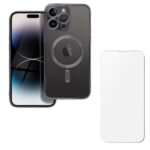 Védőburkolat és fólia iPhone 16 Pro Max készülékhez, TPU, kameravédelem, MagSafe, csúszásgátló, sárgásgátló, átlátszó fekete éllel