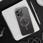 Védőburkolat és fólia iPhone 16 Pro Max készülékhez, TPU, kameravédelem, MagSafe, csúszásgátló, sárgásgátló, átlátszó fekete éllel - Kép 7
