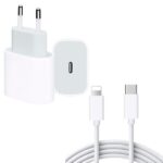 Hálózati töltő, 25 W, PD 3.0 és Type-C / villámgyors töltőkábel, 1 m, 2 A, fehér