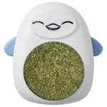 Interaktív játék Pingvin modell macskáknak 360°-ban forgó labdával macskamenta fűből, 4,3 x 6 cm, kék - Kép 2