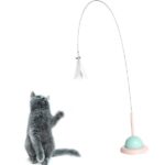 Interaktív macskajáték tapadókoronggal, rugalmas acélrúddal, tollakkal és harangokkal a figyelem felkeltésére, 90 cm, Fehér - Kép 7