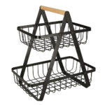 Gyümölcskosár kétszintes, összecsukható, fa+fém, fekete színű - Kép 2