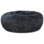 Kárpitozott kerek ágy házi kedvenceknek, tapadásmentes felület, meleg, puha anyagok, 60 cm és 2 kefe korpásodás és állatszőr eltávolításához - Kép 2