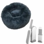 Kárpitozott kerek ágy házi kedvenceknek, tapadásmentes felület, meleg, puha anyagok, 60 cm és 2 kefe korpásodás és állatszőr eltávolításához