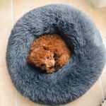 Kerek plusz ágy, kárpitozott, tapadásmentes felület, puha anyagok, átmérő 40 cm, S méret, szürke - Kép 8