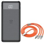 Powerbank Li-Po LED kijelzővel, 10 000 mAh, 2 X USB, 1 X USB-C és gyorstöltő kábel, 3 az 1-ben, 120 W, 2 m