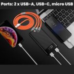 Powerbank Li-Po LED kijelzővel, 10 000 mAh, 2 X USB, 1 X USB-C és gyorstöltő kábel, 3 az 1-ben, 120 W, 2 m - Kép 8