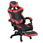 Játékszék, Ergonomikus ökológiai bőrből, Magas háttámla, Deréktámasz, Lábtámasz és behúzható fejtámla, Fekete/piros