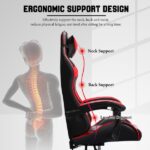 Játékszék, Ergonomikus ökológiai bőrből, Magas háttámla, Deréktámasz, Lábtámasz és behúzható fejtámla, Fekete/piros - Kép 11