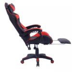 Játékszék, Ergonomikus ökológiai bőrből, Magas háttámla, Deréktámasz, Lábtámasz és behúzható fejtámla, Fekete/piros - Kép 4