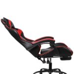 Játékszék, Ergonomikus ökológiai bőrből, Magas háttámla, Deréktámasz, Lábtámasz és behúzható fejtámla, Fekete/piros - Kép 5