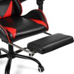 Játékszék, Ergonomikus ökológiai bőrből, Magas háttámla, Deréktámasz, Lábtámasz és behúzható fejtámla, Fekete/piros - Kép 6
