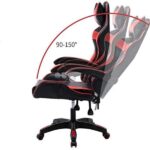 Játékszék, Ergonomikus ökológiai bőrből, Magas háttámla, Deréktámasz, Lábtámasz és behúzható fejtámla, Fekete/piros - Kép 9