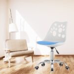 Irodai szék, forgatható és forgatható, 5 gumi kerékkel, ökológiai bőr párnával és PP üléssel, fém vázzal, 50 x 57 x 94 cm, fehér kékkel - Kép 7