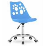 Irodai szék, forgatható és forgatható, 5 gumi kerékkel, ökológiai bőrpárnával és PP üléssel, fém vázzal, 50 x 57 x 94 cm, kék - Kép 2