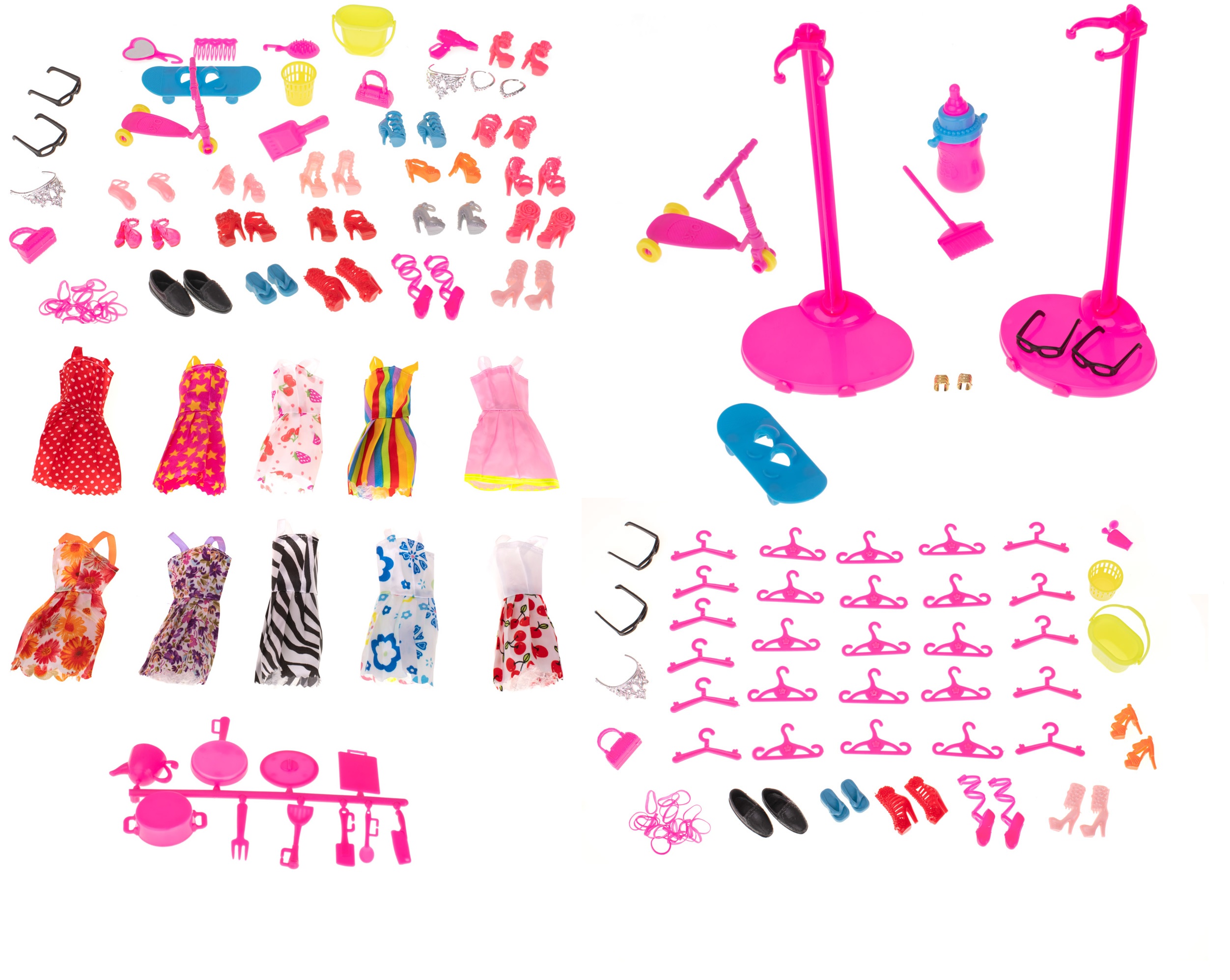 Set-85-haine-si-accesorii-pentru-papusi-3-ani-Multicolor 85 db-os ruha és kiegészítő készlet babáknak, 3 év+, Többszínű - Kép 1