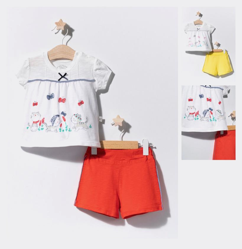 compleu-2-piese-cu-pisicute-pentru-bebelusi-tongs-baby6106 Mozgasson 2 darabot babakacskával, fogó (szín: piros, méret: 9-12 hónap) - Kép 1