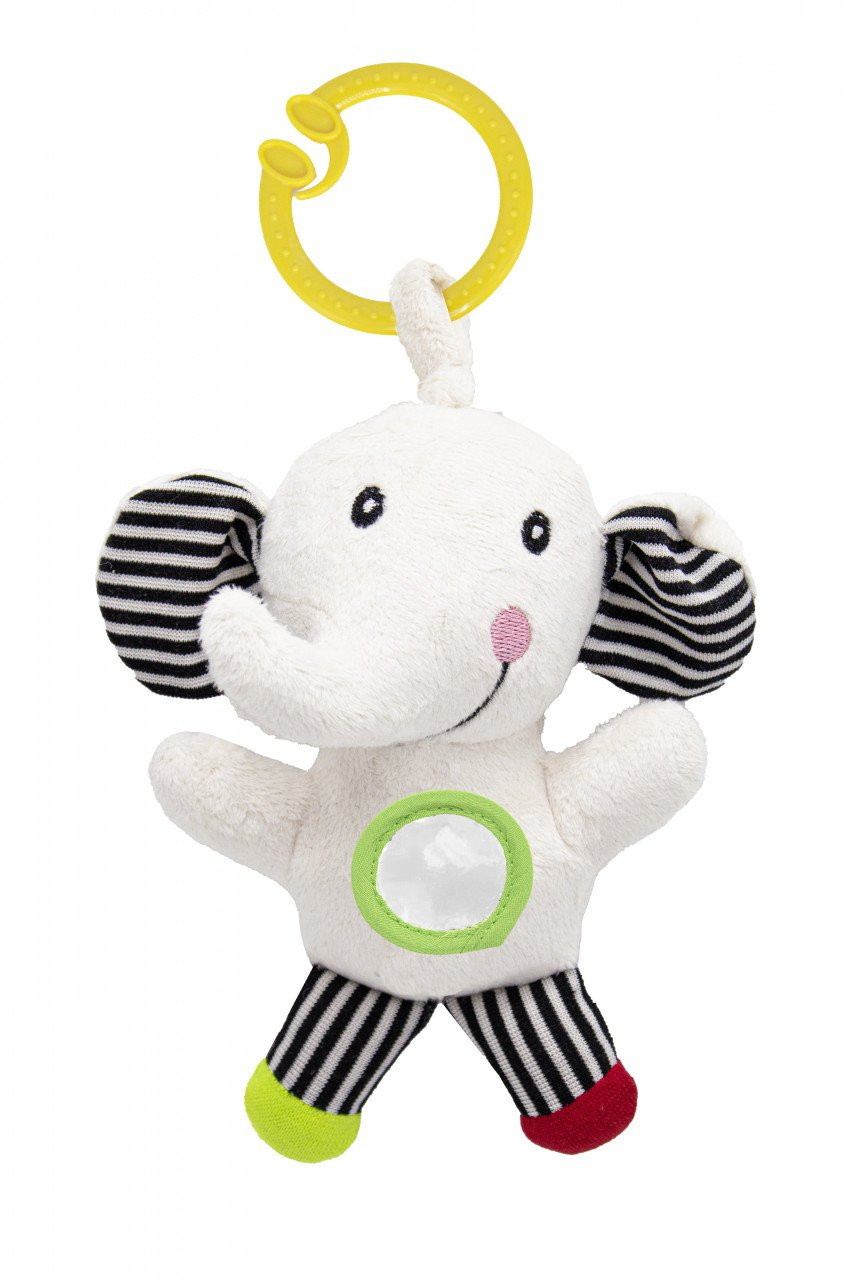 jucarie-cu-vibratii-pentru-bebelusi-babyjem-elefantel-din-plus-6-luni10498 BabyJem Baby vibrációs játék, plüss elefánt, 6 hónap+ (szín: piros/zöld) - Kép 1