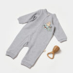 Zipper jumpsuit, két szál, babycosy, 100% organikus pamut, szürke (méret: 6-9 hónap)