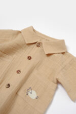 Röviden leplezett jumpsuit és juhgombok, 100% pamut -barack, babycosy (méret: 3-6 hónap) - Kép 4