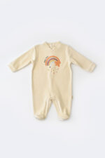 Szivárványos jumpsuit hosszú ujjú és 80% organikus pamut és 20% poliészter - krém, babycosy (méret: 6-9 hónap) - Kép 2