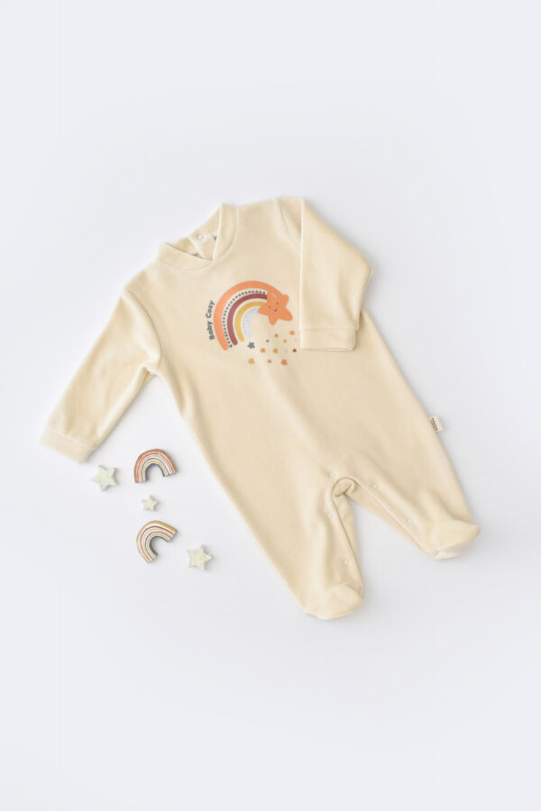 Szivárványos jumpsuit hosszú ujjú és 80% organikus pamut és 20% poliészter - krém, babycosy (méret: 6-9 hónap)