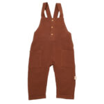 Nyári jumpsuit muszlinzsebekkel, babycosy, 100% organikus pamut, tégla (méret: 6-9 hónap)