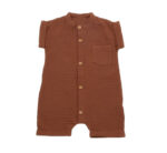Nyári jumpsuit muszlinban, babycosy, 100% organikus pamut, tégla (méret: 9-12 hónap)