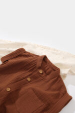 Nyári jumpsuit muszlinban, babycosy, 100% organikus pamut, tégla (méret: 9-12 hónap) - Kép 4