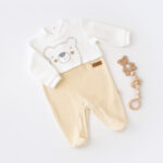 Hosszú -LEVEVED TEDDY medve jumpsuit és 80% organikus pamut és 20% poliészter -krém, babycosy (méret: 3-6 hónap)