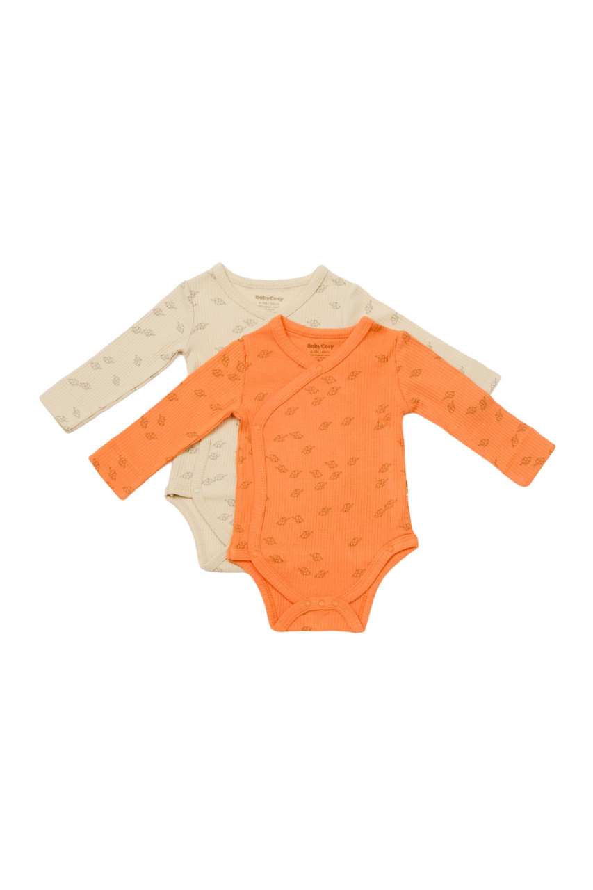 set-2-body-uri-petrecute-printed-babycosy-50-modal-50-bumbac-stone11110 Set 2 body-uri petrecute Printed, BabyCosy, 50% modális+50% bumbac, Stone/Apricot (Marime: 0-3 Luni) - Kép 1