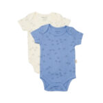 Set 2 nyomtatott test, babycosy, 50% modális+50% pamut, ECRU/levendula (méret: 0-3 hónap)