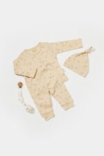 3 darabkészlet: blúz, nadrág és hercegnő, babycosy, 50% modális+50% pamut, kő (méret: 6-9 hónap)