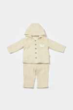 Hailp és nadrág blúzkészlet, téli muselin, 100% pamut - kő, babycosy (méret: 3-6 hónap) - Kép 2