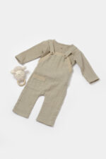 Blúz és jumpsuit halmaza, téli muselin, 100% pamut - zöld, babycosy (méret: 3-6 hónap)