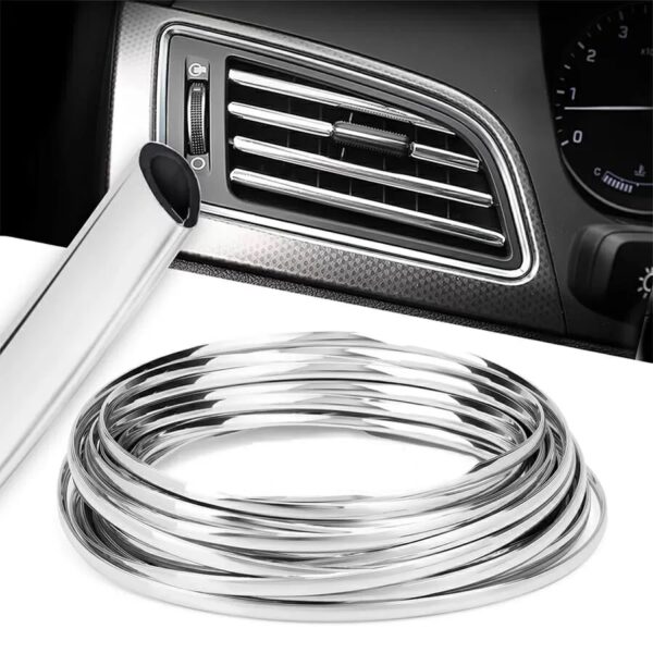 "U" típusú Auto Ornament tekercs élekhez vagy szellőzőrácshoz, 15 lineáris méter, króm ezüst színű, OEM
